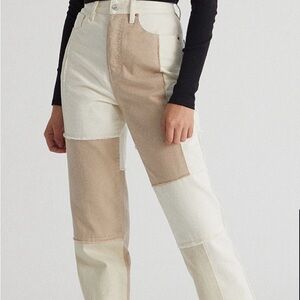 PacSun Colorblock Patchwork Jeans Womens Size 24  Retro High Rise Beige/Tan